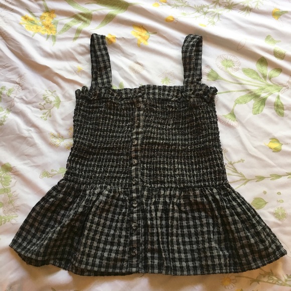 Tops - Black and grey plaid peplum tank top